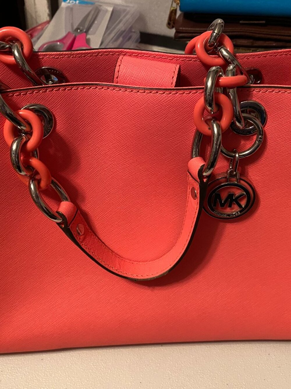 Michael Kors Coral Pink Leather Satchel Handbag